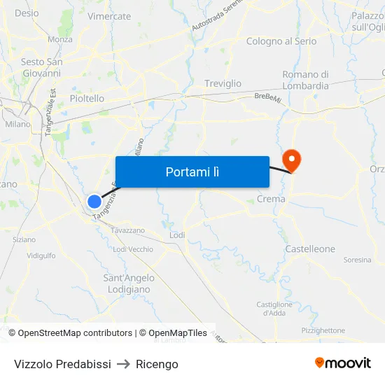 Vizzolo Predabissi to Ricengo map