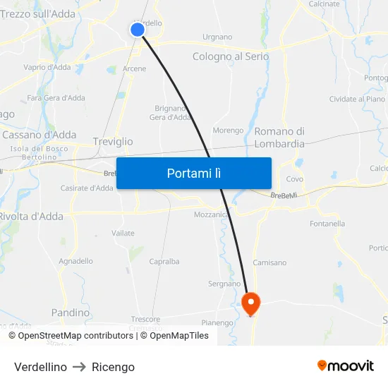 Verdellino to Ricengo map