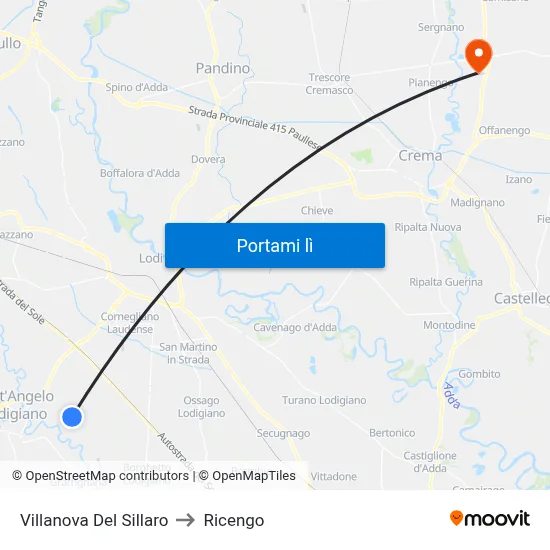 Villanova Del Sillaro to Ricengo map