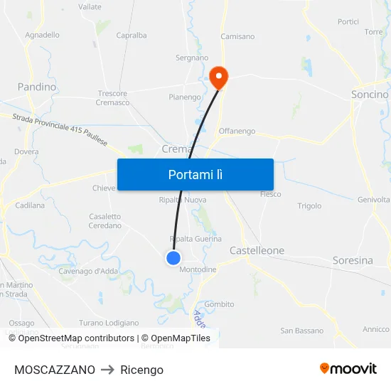MOSCAZZANO to Ricengo map