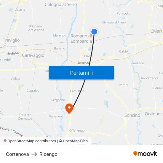 Cortenova to Ricengo map