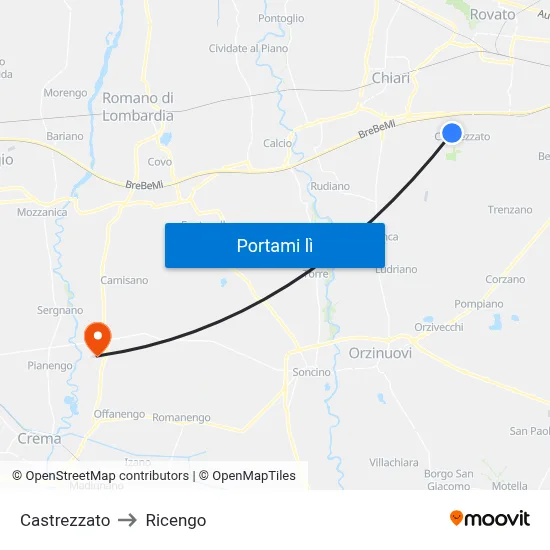 Castrezzato to Ricengo map