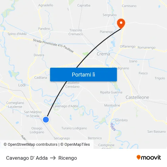 Cavenago D' Adda to Ricengo map