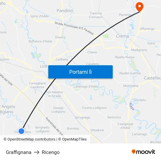 Graffignana to Ricengo map