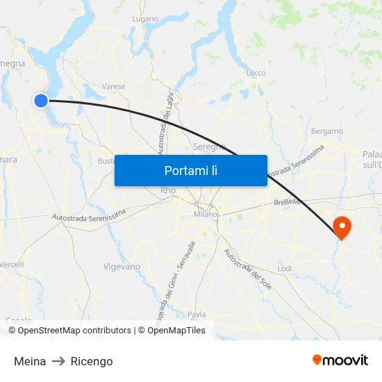 Meina to Ricengo map