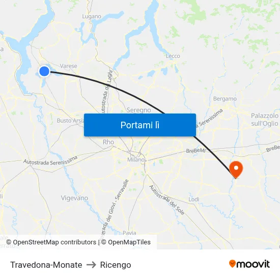 Travedona-Monate to Ricengo map