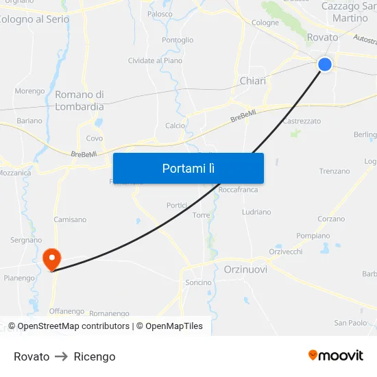 Rovato to Ricengo map