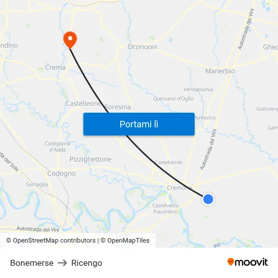 Bonemerse to Ricengo map