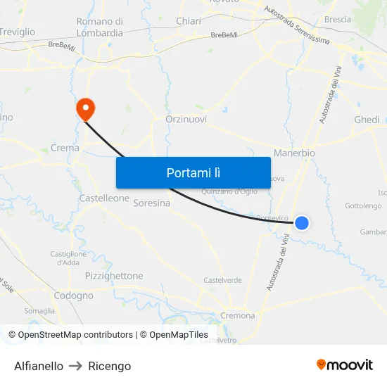 Alfianello to Ricengo map