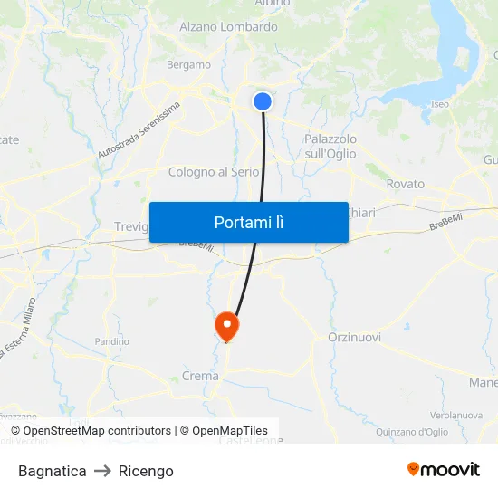 Bagnatica to Ricengo map