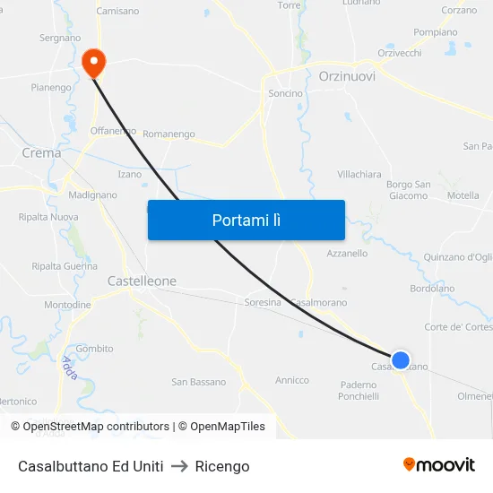 Casalbuttano Ed Uniti to Ricengo map
