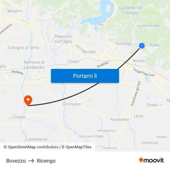 Bovezzo to Ricengo map