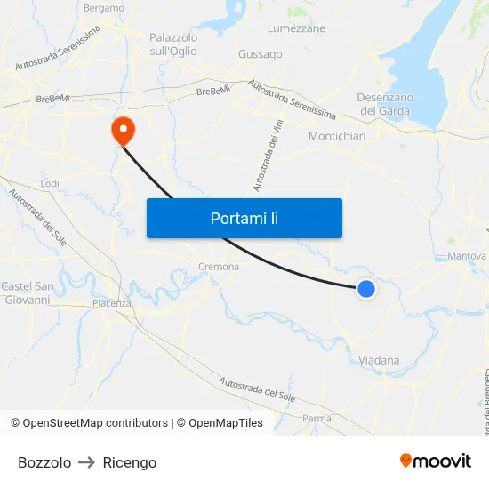 Bozzolo to Ricengo map