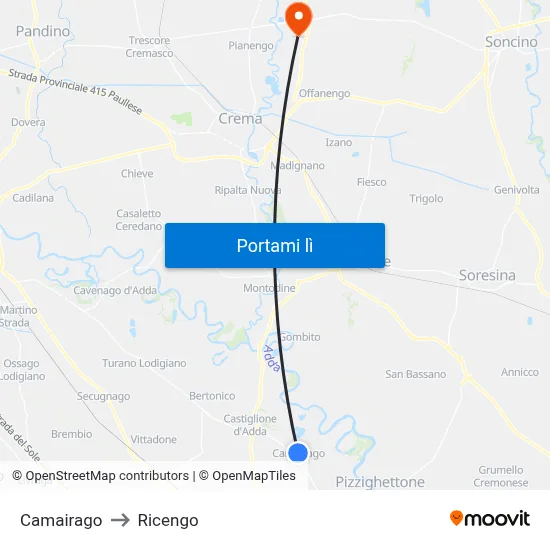 Camairago to Ricengo map