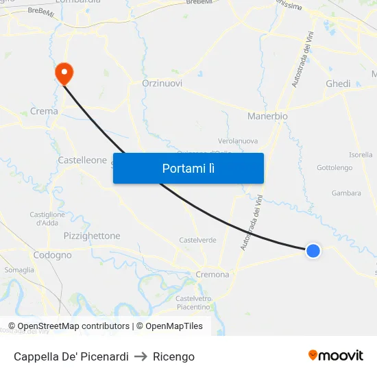 Cappella De' Picenardi to Ricengo map