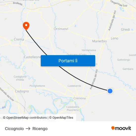 Cicognolo to Ricengo map