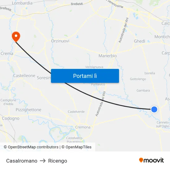 Casalromano to Ricengo map