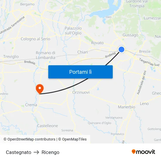 Castegnato to Ricengo map