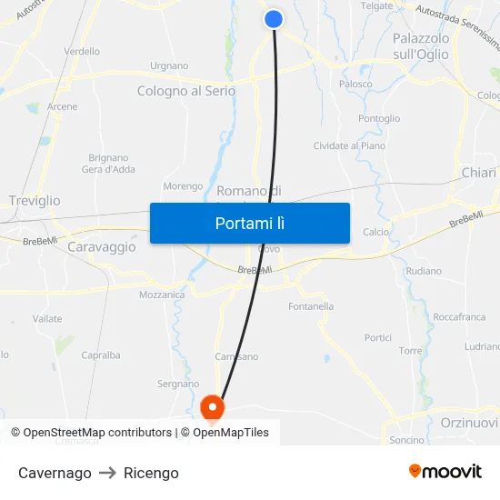 Cavernago to Ricengo map