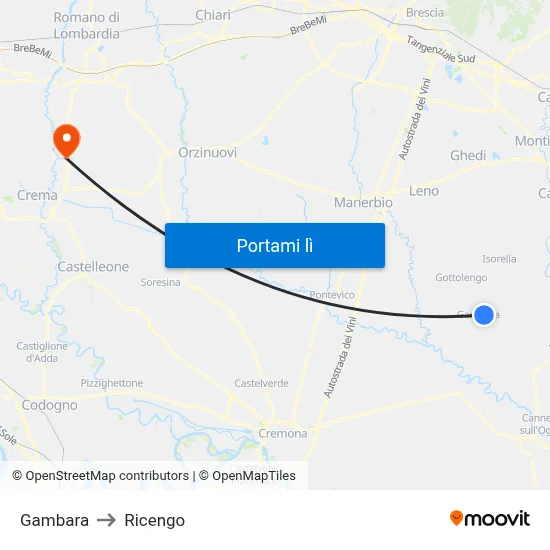 Gambara to Ricengo map