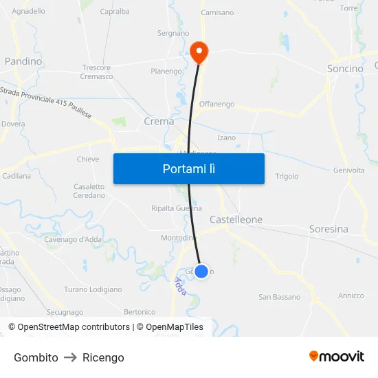 Gombito to Ricengo map