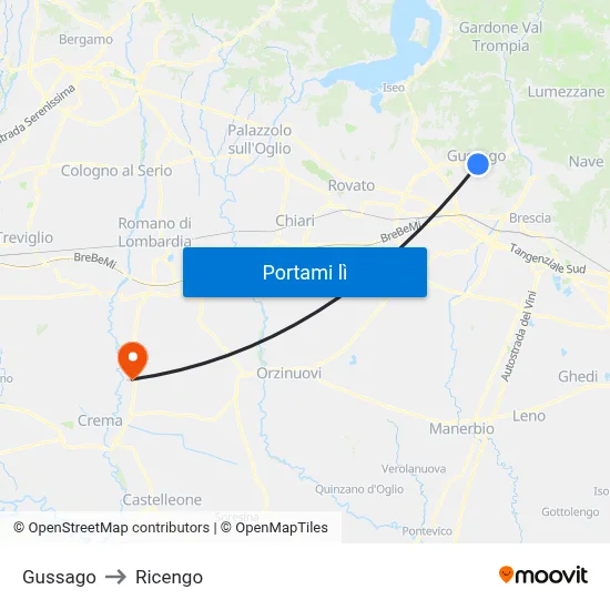 Gussago to Ricengo map