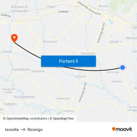 Isorella to Ricengo map