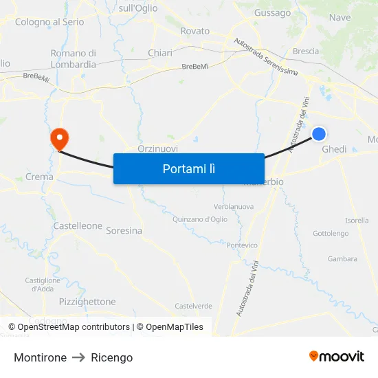 Montirone to Ricengo map
