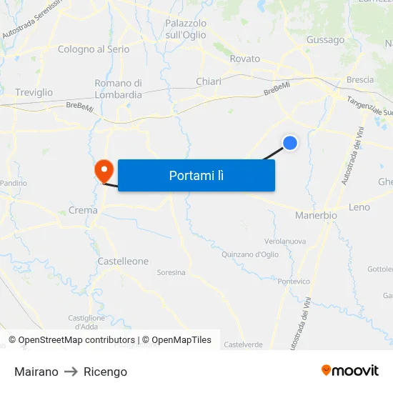 Mairano to Ricengo map