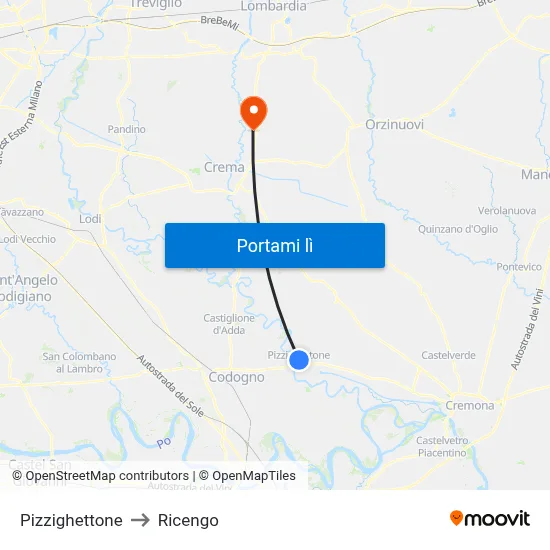 Pizzighettone to Ricengo map