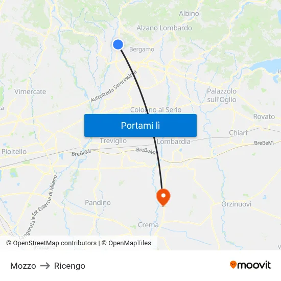Mozzo to Ricengo map