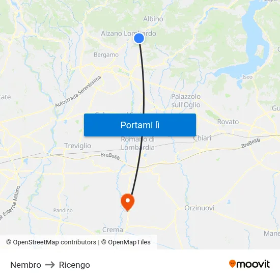Nembro to Ricengo map