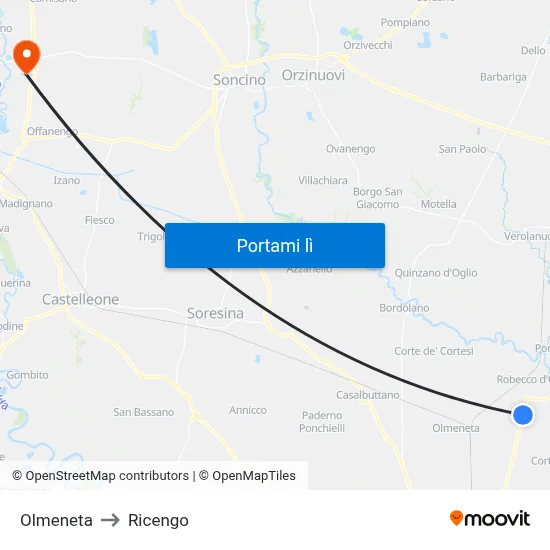 Olmeneta to Ricengo map