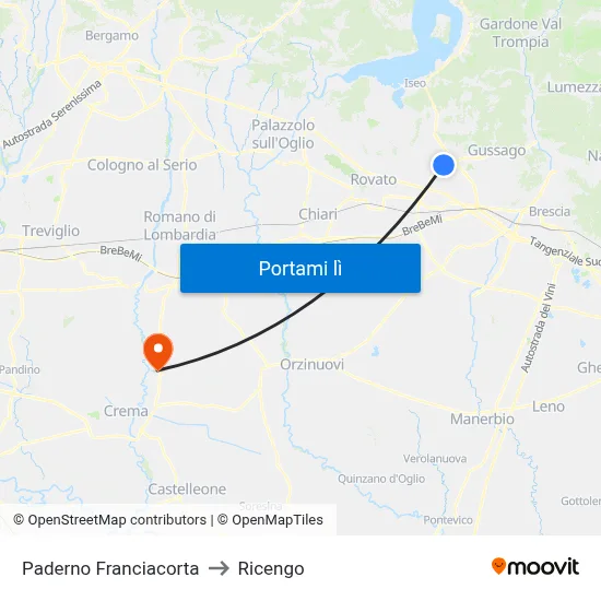 Paderno Franciacorta to Ricengo map