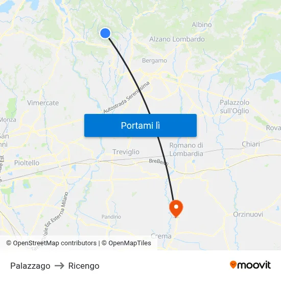 Palazzago to Ricengo map