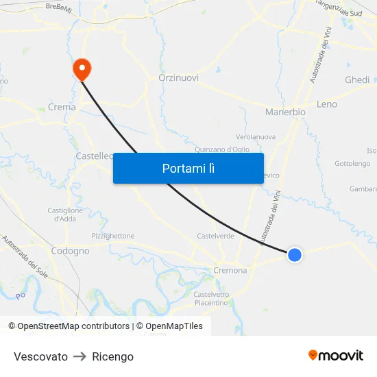 Vescovato to Ricengo map