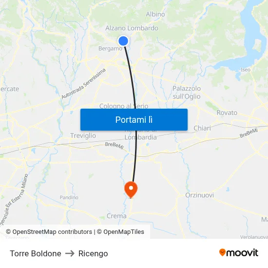 Torre Boldone to Ricengo map
