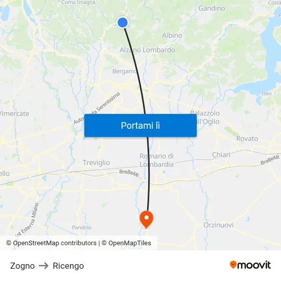 Zogno to Ricengo map