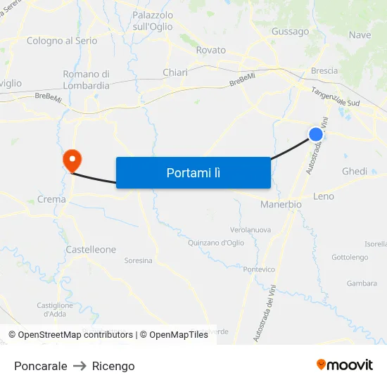 Poncarale to Ricengo map
