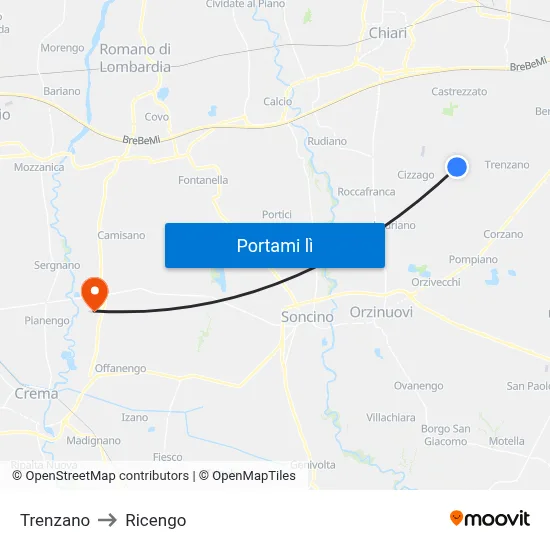 Trenzano to Ricengo map