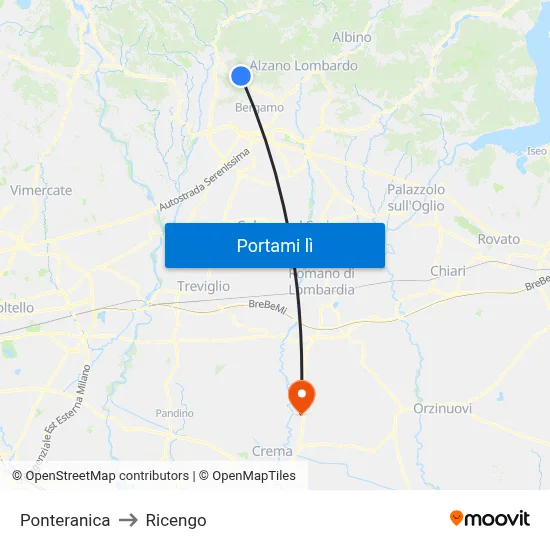 Ponteranica to Ricengo map