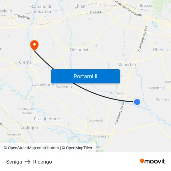 Seniga to Ricengo map