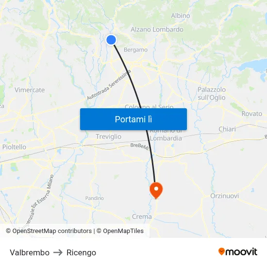 Valbrembo to Ricengo map