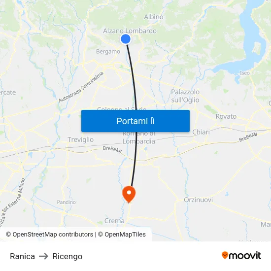 Ranica to Ricengo map