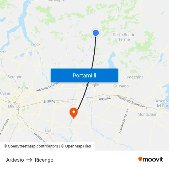 Ardesio to Ricengo map