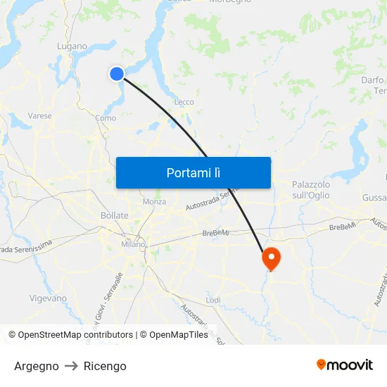 Argegno to Ricengo map