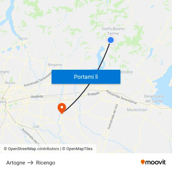 Artogne to Ricengo map