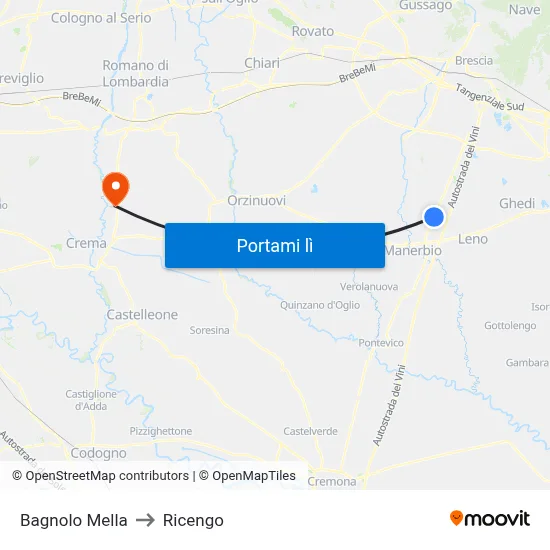Bagnolo Mella to Ricengo map