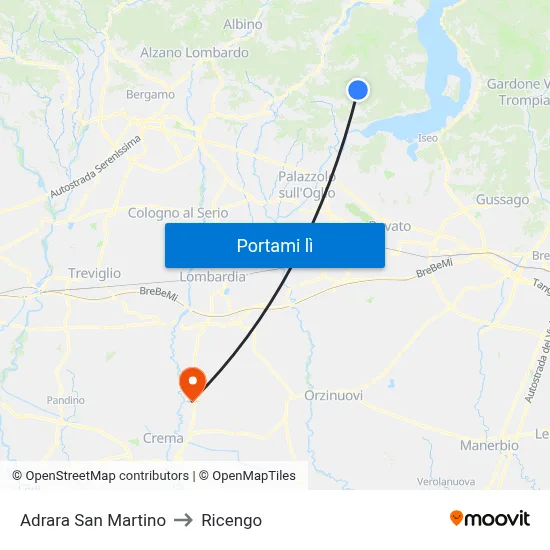 Adrara San Martino to Ricengo map