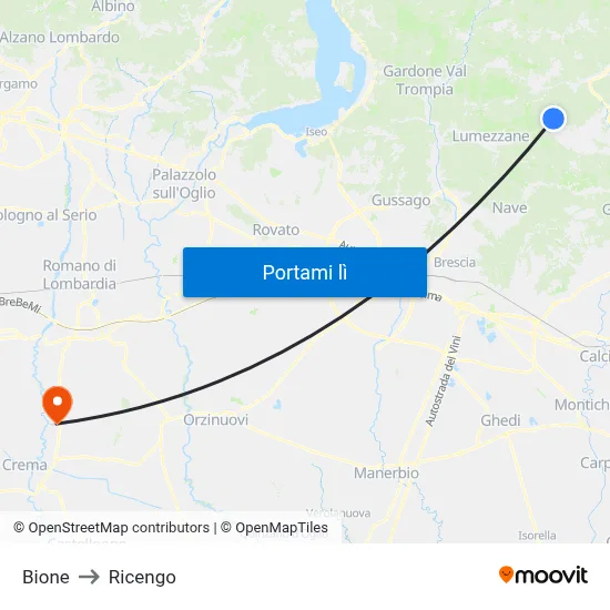 Bione to Ricengo map